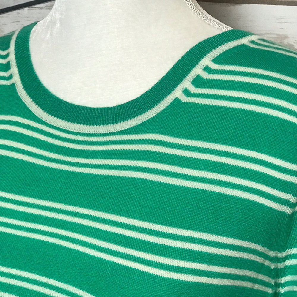 Banana Republic Wool Top Blouse Freen White Striped Size Women's Medium - Picture 4 of 5